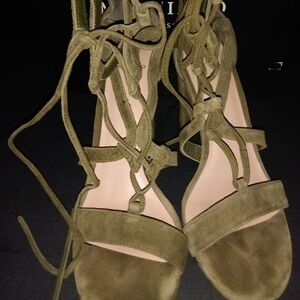 Marciano GUESS Lace Up Heels Size 8 Suede Strappy Open Toe Pumps Green